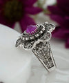 Filigree Art Ruby Corundum Gemstone Women Silver Statement Ring