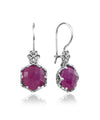 Filigree Art Ruby Corundum Gemstone Women Sterling Silver Drop Earrings