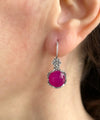 Filigree Art Ruby Corundum Gemstone Women Sterling Silver Drop Earrings