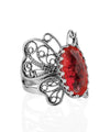 Filigree Art Ruby Gemstone Butterfly Design Women Silver Cocktail Ring