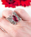 Filigree Art Ruby Gemstone Butterfly Design Women Silver Cocktail Ring