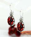 Filigree Art Ruby Quartz Gemstone Crown Figured Women Silver Oval Drop Earrings