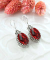 Filigree Art Ruby Quartz Gemstone Heart Detailed Women Silver Oval Drop Earrings
