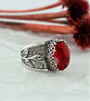 Filigree Art Ruby Quartz Gemstone Tulip Detailed Silver Women Statement Ring - Filigranist Jewelry