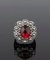 Filigree Art Ruby Quartz Gemstone Women Statement Dome Ring