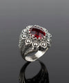 Filigree Art Ruby Quartz Gemstone Women Statement Dome Ring