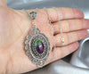 Filigree Art Ruby Zoisite Gemstone Floral Figured Women Silver Oval Pendant Necklace