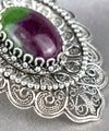 Filigree Art Ruby Zoisite Gemstone Floral Figured Women Silver Oval Pendant Necklace