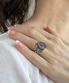 Sterling Silver Filigree Art Ruby Zoisite Gemstone Tulip Detailed Women Cocktail Ring