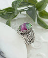 Sterling Silver Filigree Art Ruby Zoisite Gemstone Tulip Detailed Women Cocktail Ring