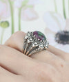 Filigree Art Ruby Zoisite Gemstone Women Statement Dome Ring