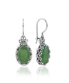 Filigree Art Serpentine Gemstone Crown Figured Women Silver Oval Drop Earrings