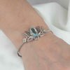 Filigree Art Silver Blue Topaz Gemstone Lotus Flower Design Woman Link Bracelet - Filigranist Jewelry