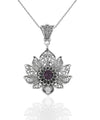 Filigree Art Silver Lotus Flower Amethyst Gemstone Women Pendant Necklace