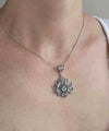 Filigree Art Silver Lotus Flower Aqua Chalcedony Gemstone Women Pendant Necklace