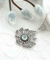 Filigree Art Silver Lotus Flower Aqua Chalcedony Gemstone Women Pendant Necklace