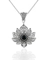 Filigree Art Silver Lotus Flower Black Onyx Gemstone Women Pendant Necklace