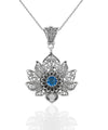 Filigree Art Silver Lotus Flower Blue Quartz Gemstone Women Pendant Necklace
