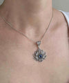 Filigree Art Silver Lotus Flower Blue Quartz Gemstone Women Pendant Necklace
