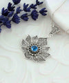 Filigree Art Silver Lotus Flower Blue Quartz Gemstone Women Pendant Necklace