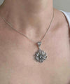 Filigree Art Silver Lotus Flower Blue Topaz Gemstone Women Pendant Necklace