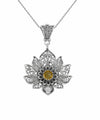 Filigree Art Silver Lotus Flower Citrine Gemstone Women Pendant Necklace