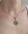 Filigree Art Silver Lotus Flower Citrine Gemstone Women Pendant Necklace