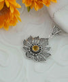 Filigree Art Silver Lotus Flower Citrine Gemstone Women Pendant Necklace