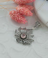 Filigree Art Silver Lotus Flower Pink Chalcedony Gemstone Women Pendant Necklace