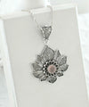 Filigree Art Silver Lotus Flower Pink Chalcedony Gemstone Women Pendant Necklace