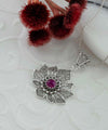 Filigree Art Silver Lotus Flower Ruby Corundum Gemstone Women Pendant Necklace