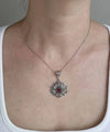 Filigree Art Silver Lotus Flower Ruby Gemstone Women Pendant Necklace