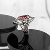 Filigree Art Silver Ruby Gemstone Daisy Figured Woman Statement Ring - Filigranist Jewelry