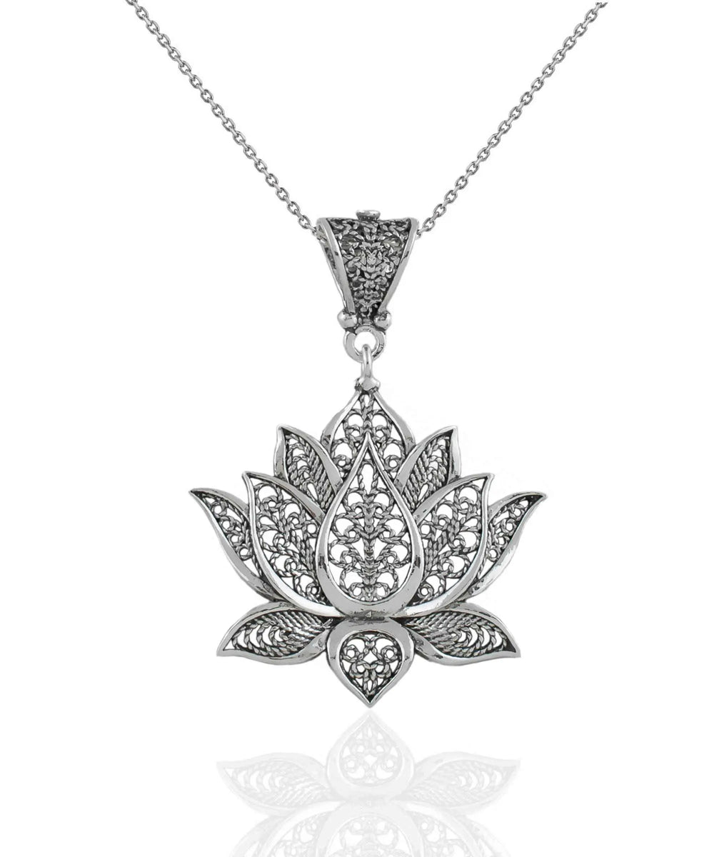 Filigree Art Sterling Silver Lotus Flower Women Pendant