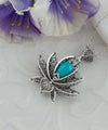 Filigree Art Turquoise Gemstone 3D Lotus Flower Women Silver Pendant Necklace