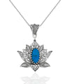 Filigree Art Turquoise Gemstone Blossoming Lotus Flower Women Silver Pendant Necklace