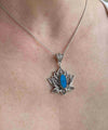 Filigree Art Turquoise Gemstone Blossoming Lotus Flower Women Silver Pendant Necklace