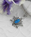 Filigree Art Turquoise Gemstone Blossoming Lotus Flower Women Silver Pendant Necklace