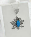 Filigree Art Turquoise Gemstone Blossoming Lotus Flower Women Silver Pendant Necklace