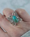925 Sterling Silver Filigree Art Turquoise Gemstone Butterfly Cocktail Ring