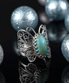 925 Sterling Silver Filigree Art Turquoise Gemstone Butterfly Cocktail Ring