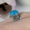 925 Sterling Silver Filigree Art Turquoise Gemstone Cocktail Women Ring