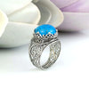 925 Sterling Silver Filigree Art Turquoise Gemstone Cocktail Women Ring