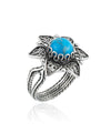 Filigree Art Turquoise Gemstone Daisy Flower Women Silver Cocktail Ring