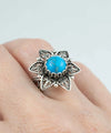 Filigree Art Turquoise Gemstone Daisy Flower Women Silver Cocktail Ring