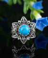 Filigree Art Turquoise Gemstone Daisy Flower Women Silver Cocktail Ring