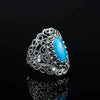 925 Sterling Silver Filigree Art Turquoise Stone Lace Cocktail Ring