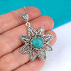 Filigree Art Turquoise Gemstone Sunflower Design Women Silver Pendant Necklace - Filigranist Jewelry