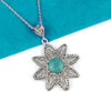 Filigree Art Turquoise Gemstone Sunflower Design Women Silver Pendant Necklace - Filigranist Jewelry
