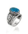 Sterling Silver Filigree Art Turquoise Gemstone Tulip Detailed Women Cocktail Ring